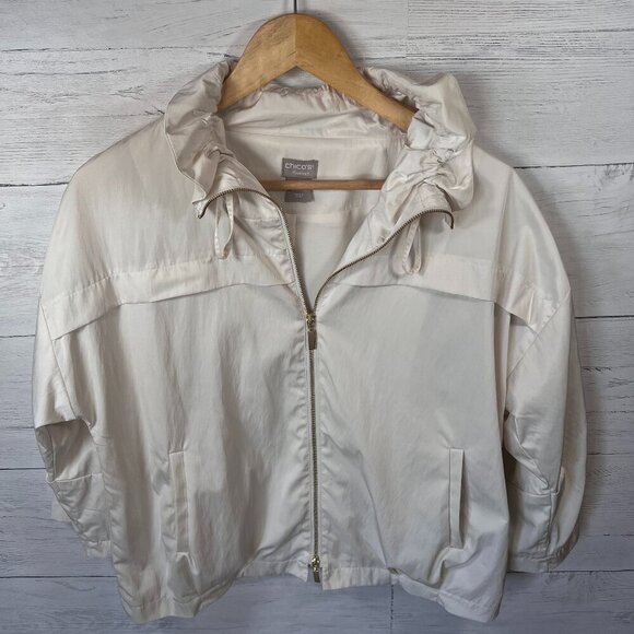 Chicos Travelers Jacket Womens Size 4/6 Ivory with Gold Zipper Lightweight Fall - Picture 1 of 13